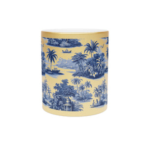 Tropical Metallic Mug, Gold or Silver - Tropical Trip Toile Classic, Blue