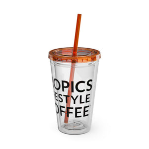 Tropical Tumbler with Straw | 16oz: Tropics Lifestyle Coffee Parrot Logo