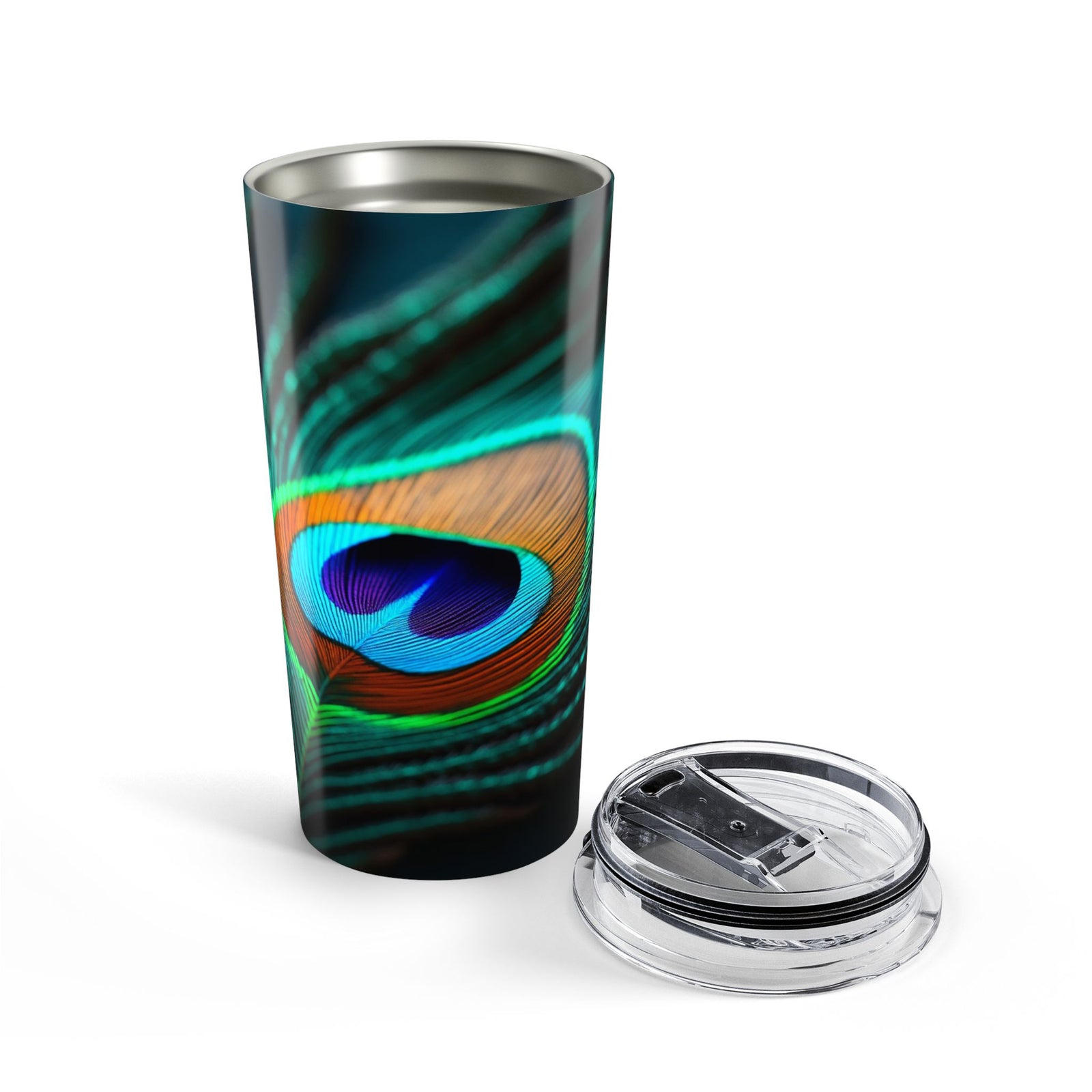 20oz Tumbler — Peacock Feather/Green Insulated Travel Cup