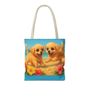 Two Puppies on Beach Tote Bag - 3 Sizes