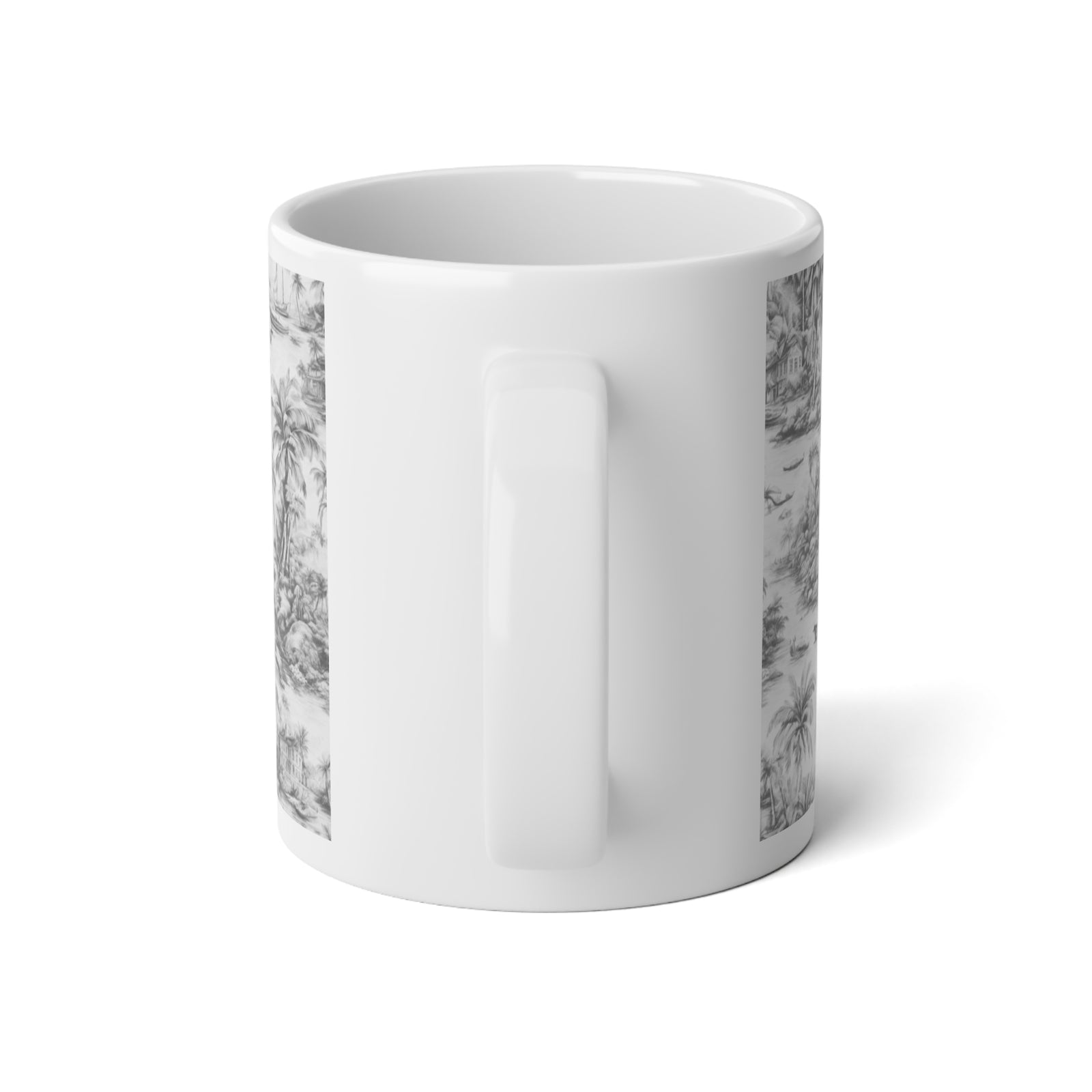 Jumbo Mug, 20oz, Tropical Toile, Soft Black | Tropical Coffee Cup, Gift for Coastal Lovers