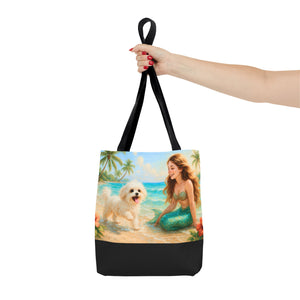 Puppy Ariel and Mermaid/Black Tote Bag - 3 Sizes