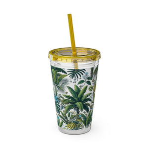 Tropical Tumbler with Straw | 16 oz: More Tropical Palms, White