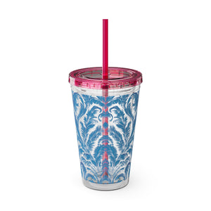 Tropical Tumbler with Straw | 16oz Colorful Travel Cup / Rocco Blues