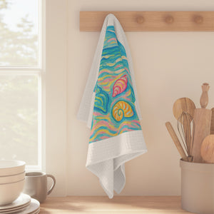 Tropical Microfiber Coffee/Tea Towel – Coastal Seashell Glow, White