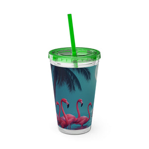 Tropical Tumbler with Straw | 16 oz: Moonlit Mermaid and Flamingos
