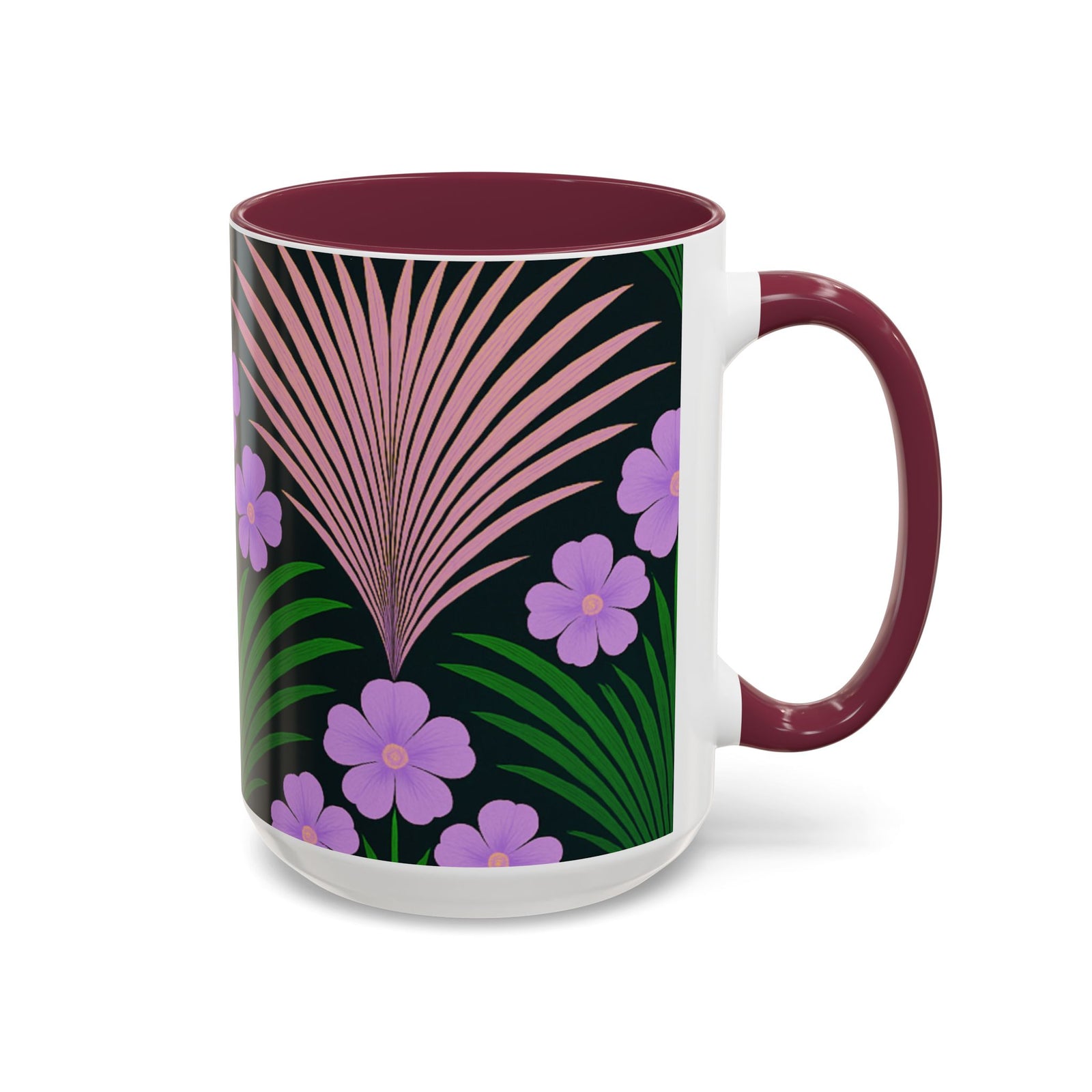 Accent Color Coffee Mug, Many Colors - 11oz & 15oz / Midnight Hibiscus Deco, Purple