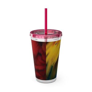 Tropical Tumbler with Straw | 16 oz: Parrot Macaw Feathers