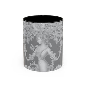 Accent Color Coffee Mug (11, 15oz), Pearl Lady Toile/Slate