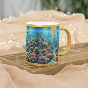 Tropical Metallic Mug, Gold or Silver - Busy Coral Reef