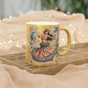 Tropical Metallic Mug, Gold or Silver - Hawaiian Dancer