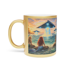 Tropical Metallic Mug, Gold or Silver - UFOs & Mermaids