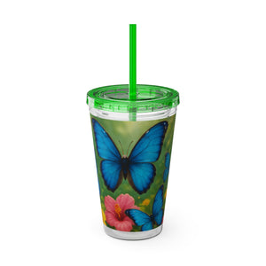 Tropical Tumbler with Straw | 16 oz : Morpho Butterflies Flight