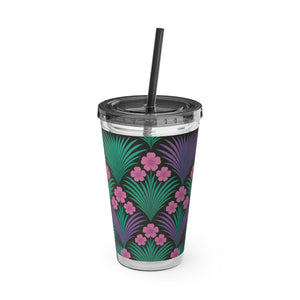 Tropical Tumbler with Straw | 16 oz: Midnight Hibiscus Deco, Pink