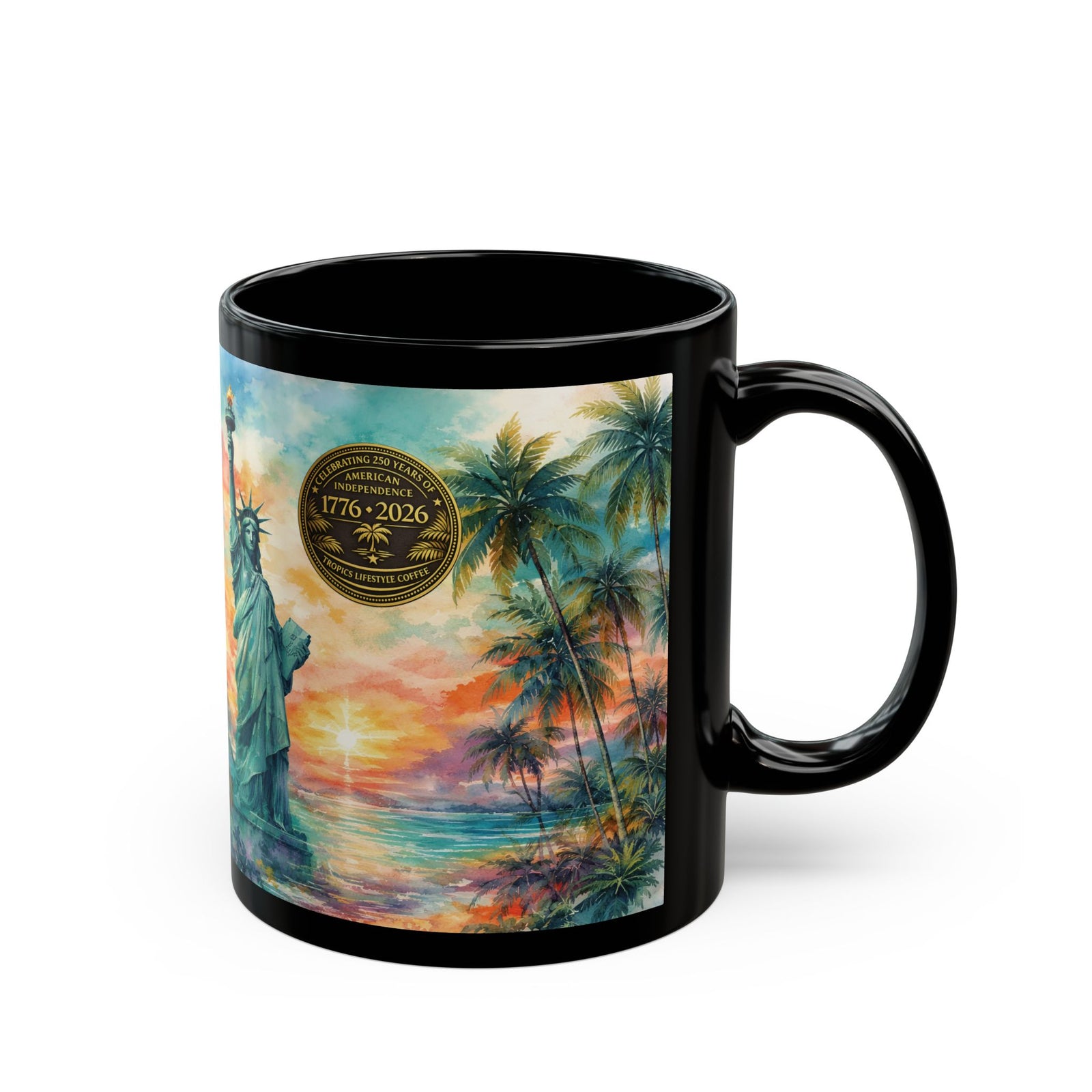 USA 250th Birthday Coffee Mug ~ Tropical Statue of Liberty, 2 Sizes