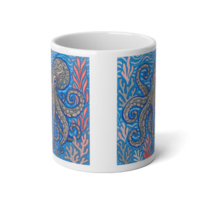 Jumbo Mug, 20oz, Octopus Kraken Joe, Grey | Tropical Coffee Cup, Gift for Ocean Lovers