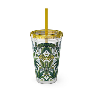 Tropical Tumbler with Straw | 16 oz: More Tropical Palms, White