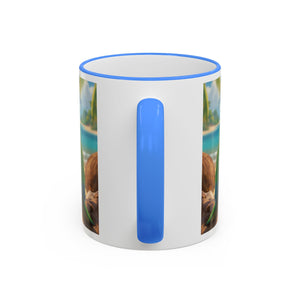 Accent Rim & Handle Coffee Mug ~ Lulu the Parrot Drinking Coffee