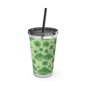 Tropical Tumbler with Straw | 16 oz: Faraway Toile/Green