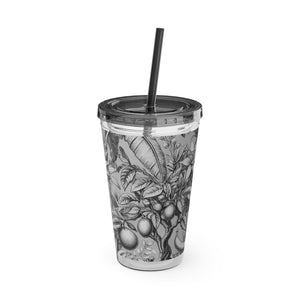 Tropical Tumbler with Straw | 16 oz: Tropical Palms & Fruit, Noir
