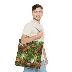 Tropical Rabbits & UFOs Tote Bag, Black - 3 Sizes