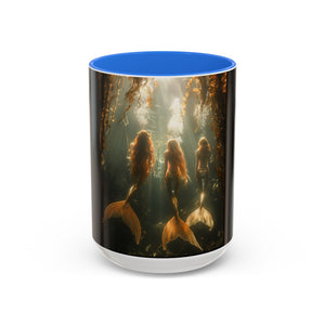 Colorful Mugs (11oz, 15oz), Three Mermaid Sisters, Black