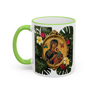 Accent Rim & Handle Coffee Mug, Religious ~ Our Lady of Perpetual Help, Monsteras