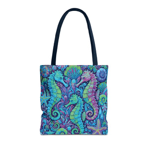 Seahorse Trio Tote Bag, Turquoise Pop - 3 Sizes