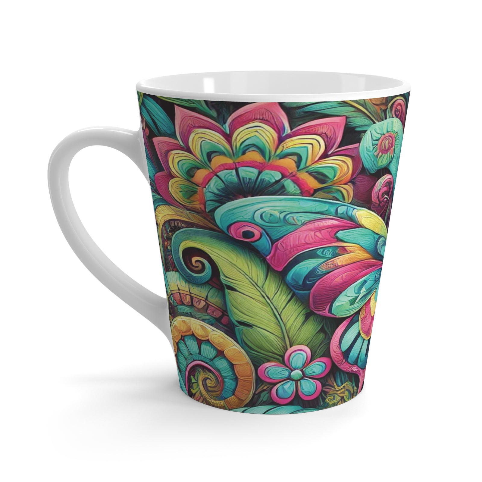 Latte White Mug - Rainforest Butterfly Pop