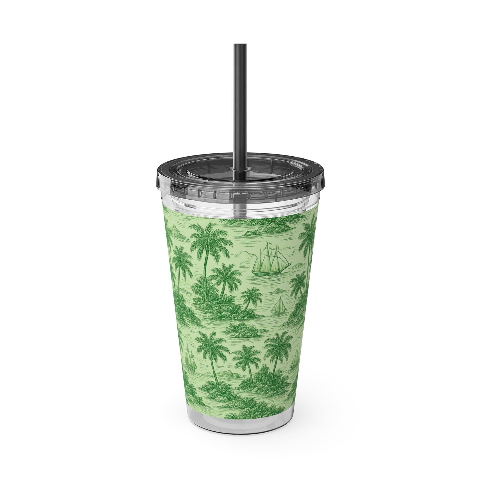 Tropical Tumbler with Straw | 16 oz: Faraway Toile/Green