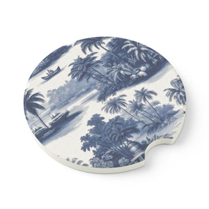 Soapstone Car Coaster - Tropical Trip Toile, Blue