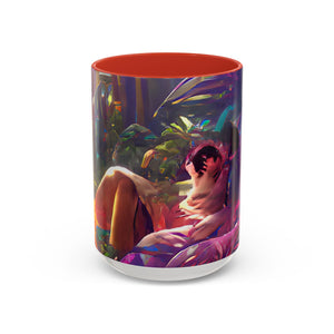 Accent Color Coffee Mug (11, 15oz) - Midnight Kiss in Tropical Garden