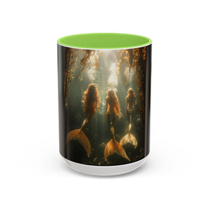 Colorful Mugs (11oz, 15oz), Three Mermaid Sisters, Black