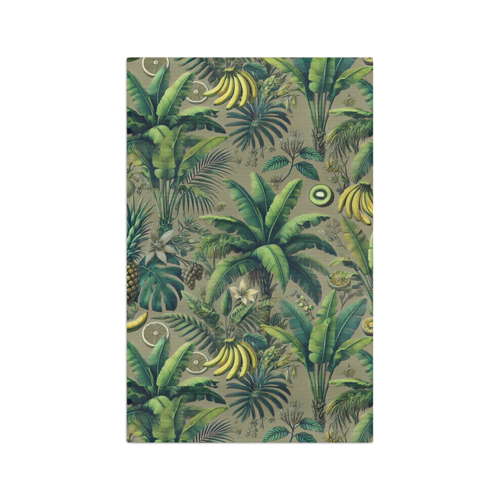 Tropical Microfiber Coffee/Tea Towel – Palms & Bananas, Taupe