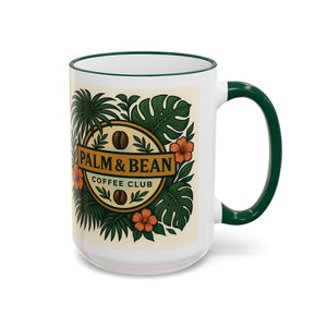 Accent Rim & Handle Coffee Mug — Palm & Bean Coffee Club Logo
