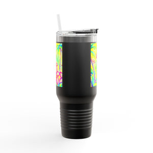 Insulated Travel Mug, 40oz / Tropical Doodles, Yellow - Perfect for Outdoor Adventures