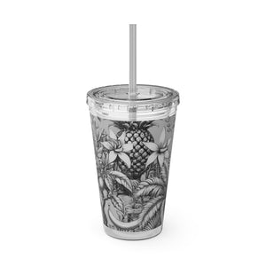 Tropical Tumbler with Straw | 16 oz: Tropical Palms & Fruit, Noir