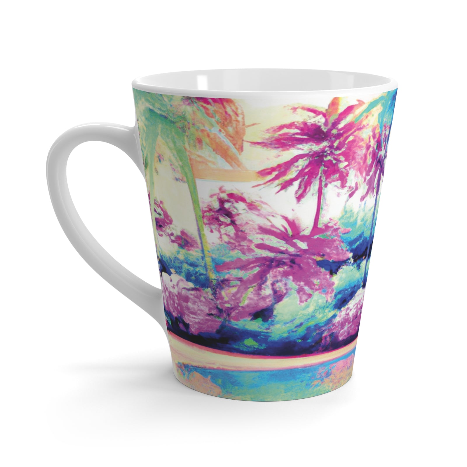 Latte White Mug - Perfect for Coffee Enthusiasts / Watercolor Beach