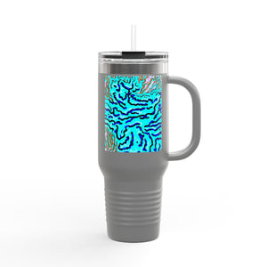 Insulated Travel Mug, 40oz / Wild Coral, Turquoise - Perfect for Outdoor Adventures