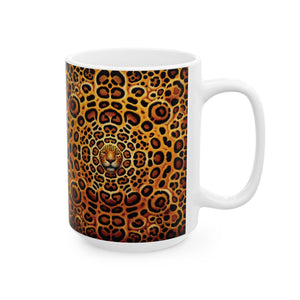 White Ceramic Mug — Bold Leopard Hiidden Pattern Coffee Cup (11oz & 15oz)