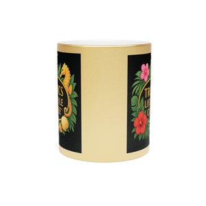 Tropical Metallic Mug, Gold or Silver - Tropics Lifestyle Coffee Seahorse Logo, Black