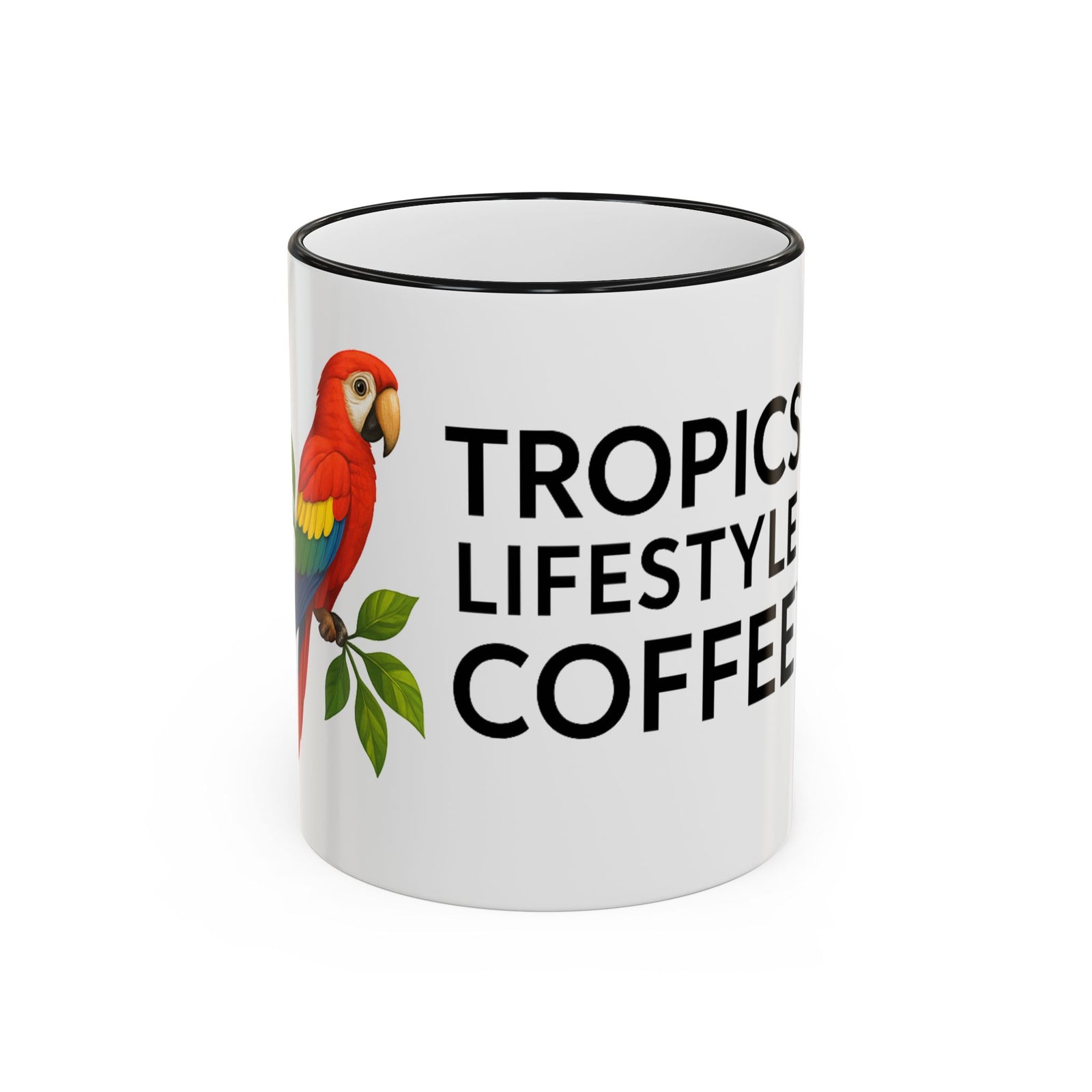 Accent Rim & Handle Mug ~ Tropics Lifestyle Coffee Parrot Logo