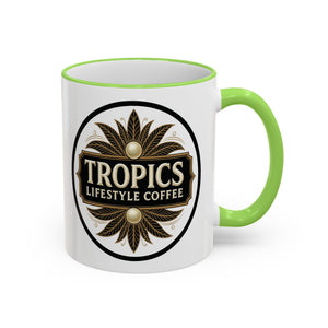 Accent Rim & Handle Coffee Mug — Tropics Lifestyle Coffee Pearl/Palm Logo
