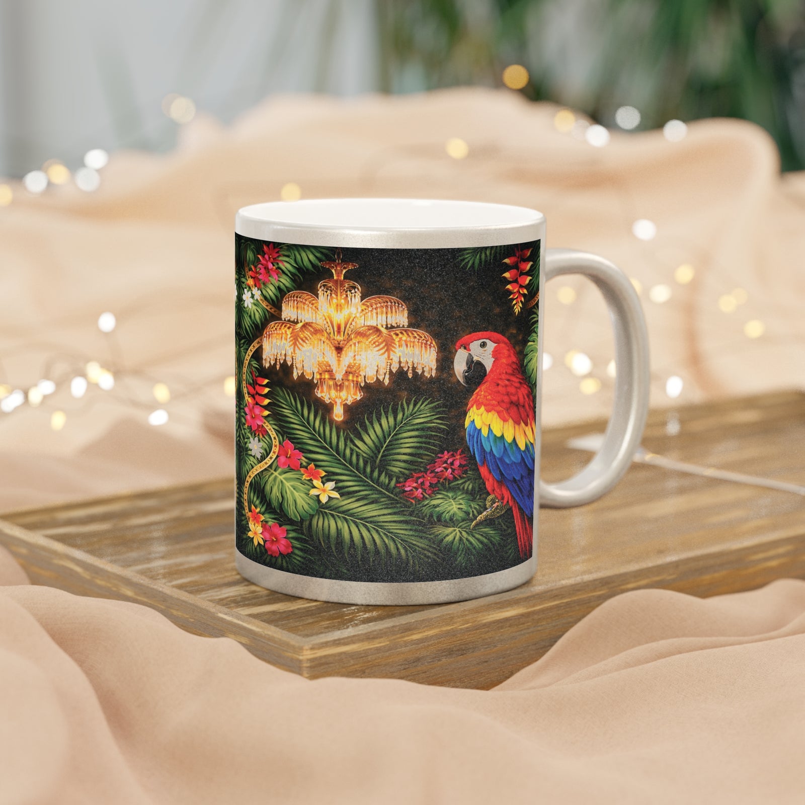 Hollywood Regency Parrot Metallic Mug — Silver/Gold Shimmer