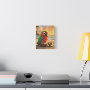 Tropical Beach Canvas - Tiki the Parrot Sunrise Wall Art, Yellow