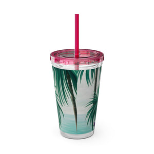 Tropical Tumbler with Straw | 16 oz: Tiny Palm Island