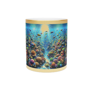 Tropical Metallic Mug, Gold or Silver - Busy Coral Reef