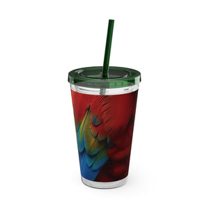 Tropical Tumbler with Straw | 16 oz: Parrot Macaw Feathers