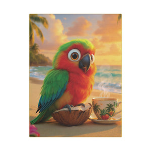 Tropical Beach Canvas - Tiki the Parrot Sunrise Wall Art, Yellow