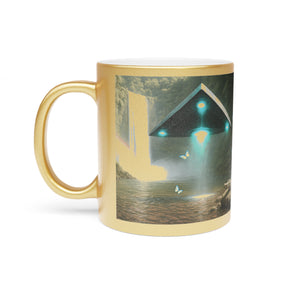 Tropical Metallic Mug, Gold or Silver: UFO & Waterfall